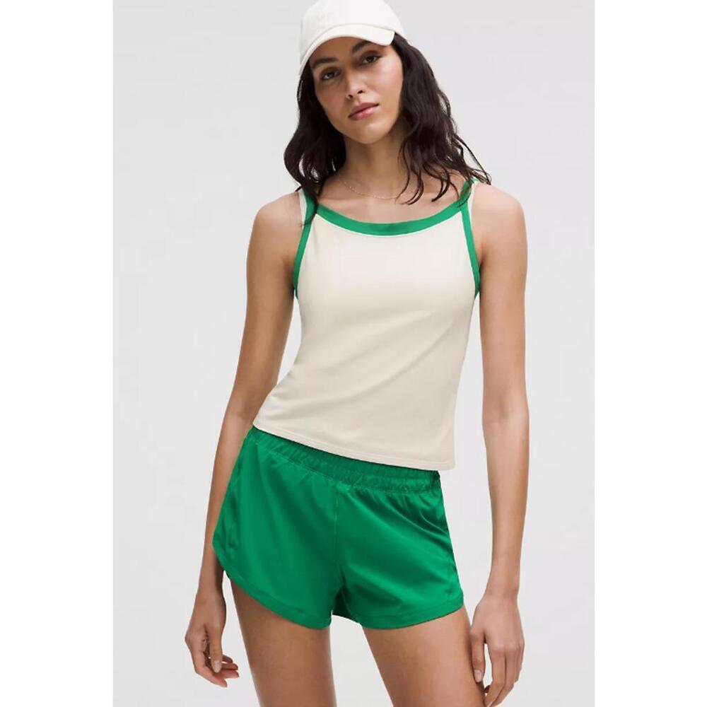 NWT Lululemon Organic Cotton High-Neck Ringer Tee Light Ivory/Raceway Green Sz L - Picture 1 of 7